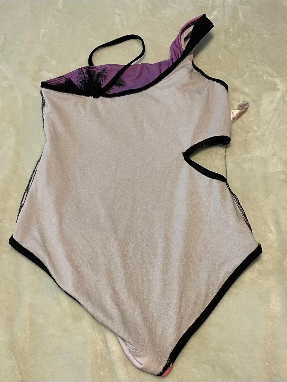 Justice Girls One-Piece Swimsuit - Rainbow Gradient with Black Palm Silhouettes